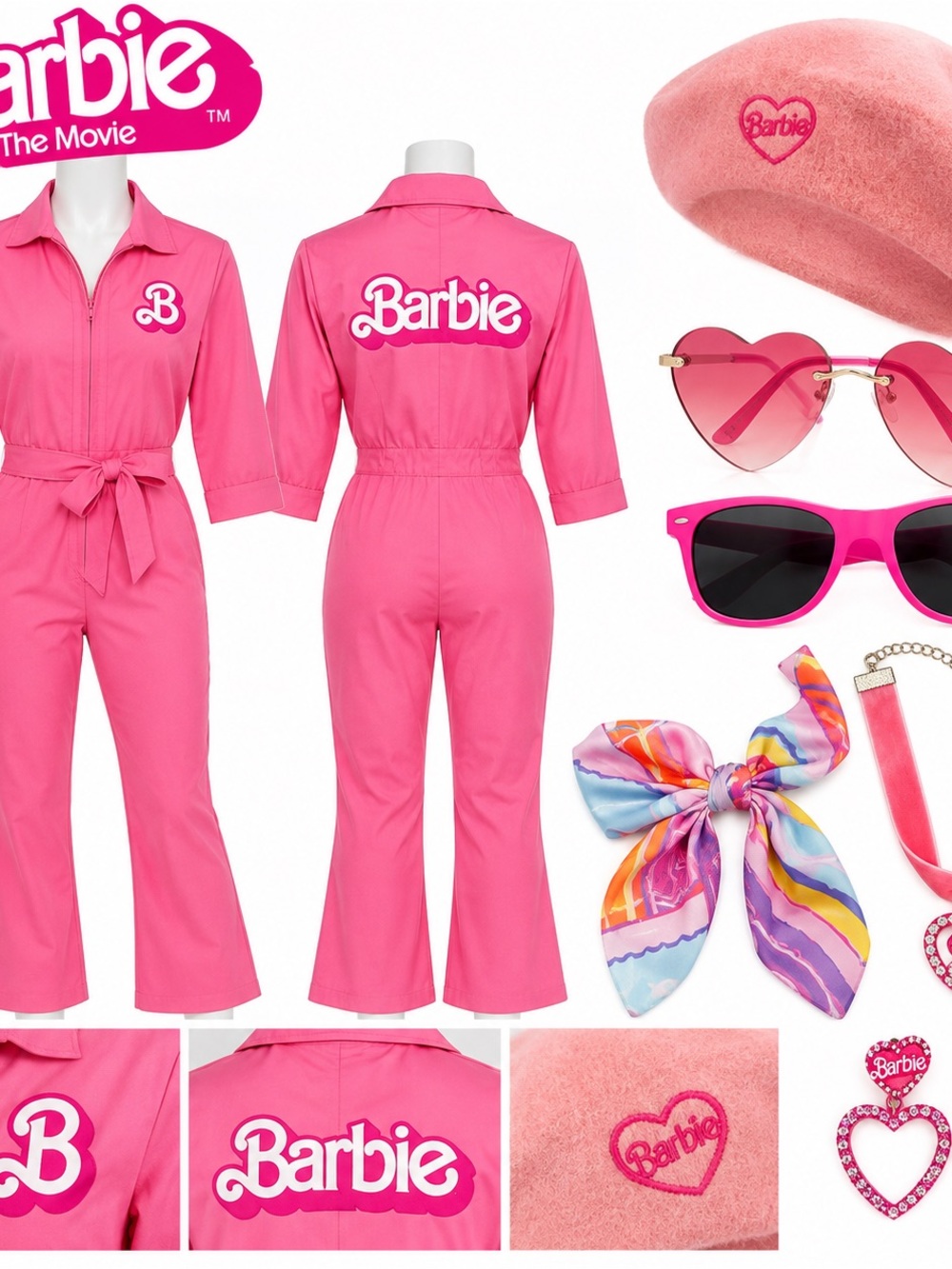 Barbie Pink Power Jumpsuit Costume Adult M 8-10 + Accessories Spirit MANY EXTRAS